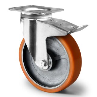 Schwerlast-Lenkrolle 1000 kg, 200 mm, Totalfeststeller, PU-Lauffläche